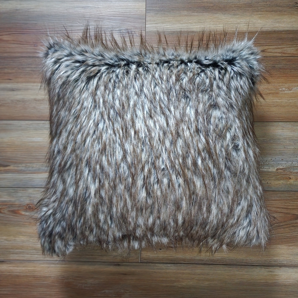 Brown Faux Fur Throw Pillow 18"